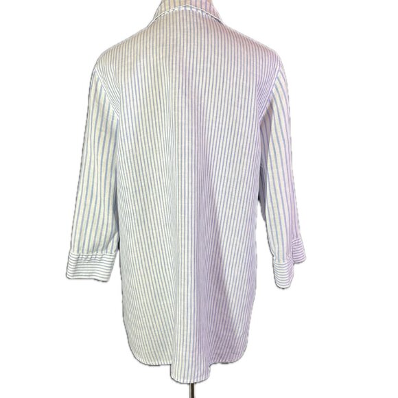 Chico's Size 1.5 (US 10) No-Iron Button-Up Shirt Striped Blue White Linen - Picture 6 of 11